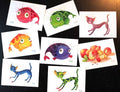 8er Postkarten Aquarell Set Postkarten Grüßkarten Katzen Fische