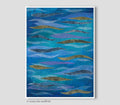 Blue  Acrylic Abstract Painting with Gold and Silver Leaf, 30x 40cm.
