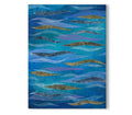 Blue  Acrylic Abstract Painting with Gold and Silver Leaf, 30x 40cm.