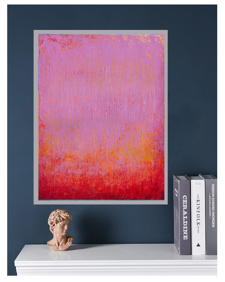Red Abstract Acrylic Painting, Modern Wall Art, 11.8x15.7