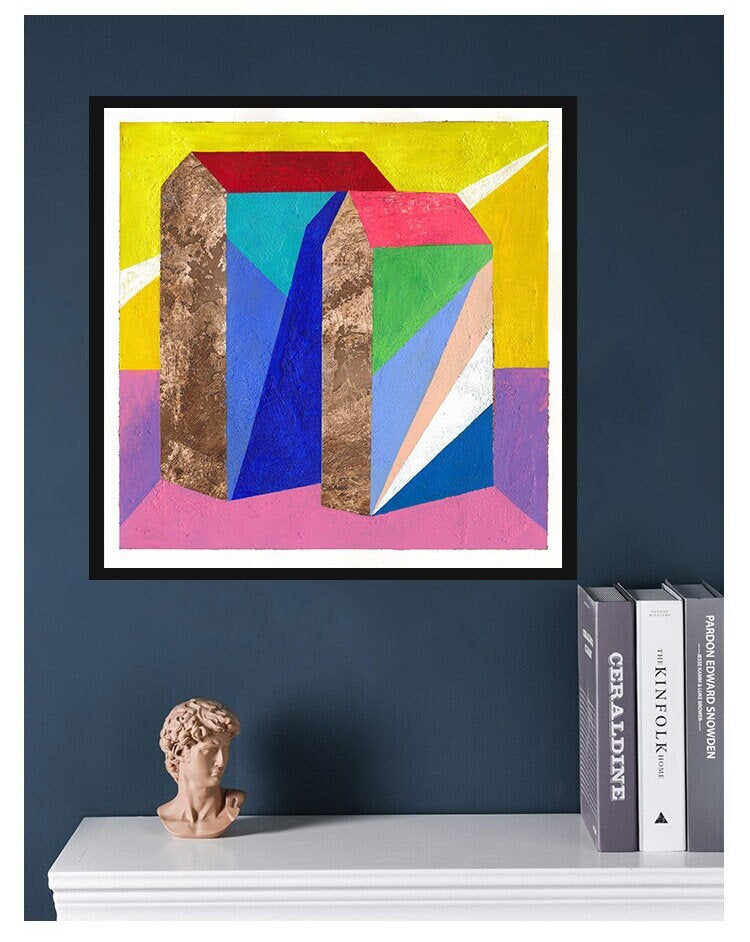 Small Abstract House Painting, Original Acrylic Art (30x30 cm)