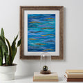 Blue  Acrylic Abstract Painting with Gold and Silver Leaf, 30x 40cm.