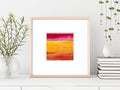 Red & Yellow Abstract Landscape Painting, Original Acrylic Art (5.1" Square)