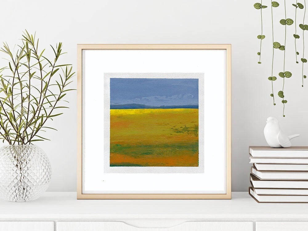 Original Abstract Landscape Acrylic Painting, Small Canvas Art (5.1" x 5.1")