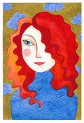 Original Malerei Porträt Aquarell Gold auf Papier  Kleine Original Gemälde