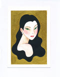 Original Malerei Porträt Aquarell Gold auf Papier  Kleine Original Gemälde