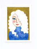 Original Malerei Porträt Aquarell Gold auf Papier  Kleine Original Gemälde
