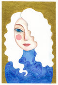 Original Malerei Porträt Aquarell Gold auf Papier  Kleine Original Gemälde