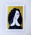Original Malerei Porträt Aquarell Gold auf Papier  Kleine Original Gemälde