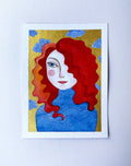 Original Malerei Porträt Aquarell Gold auf Papier  Kleine Original Gemälde
