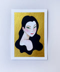 Original Malerei Porträt Aquarell Gold auf Papier  Kleine Original Gemälde