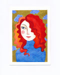 Original Malerei Porträt Aquarell Gold auf Papier  Kleine Original Gemälde