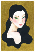 Original Malerei Porträt Aquarell Gold auf Papier  Kleine Original Gemälde