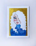 Original Malerei Porträt Aquarell Gold auf Papier  Kleine Original Gemälde