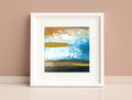 Original Gold Indigo Abstract Landscape Painting, Small Acrylic Art (5.1”)