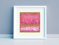 Original Pink Abstract Landscape Painting, Modern Acrylic Art (5.1"x5.1")