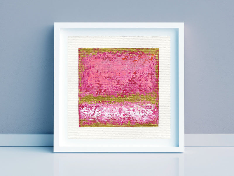 Original Pink Abstract Landscape Painting, Modern Acrylic Art (5.1"x5.1")