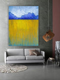 Original Yellow Field Abstract Painting, Modern Acrylic Wall Art (11.8 x 15.7 inch)