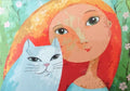 Postkarte Girl With Cat von Rita Wolff A6