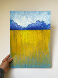 Original Yellow Field Abstract Painting, Modern Acrylic Wall Art (11.8 x 15.7 inch)