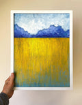 Original Yellow Field Abstract Painting, Modern Acrylic Wall Art (11.8 x 15.7 inch)