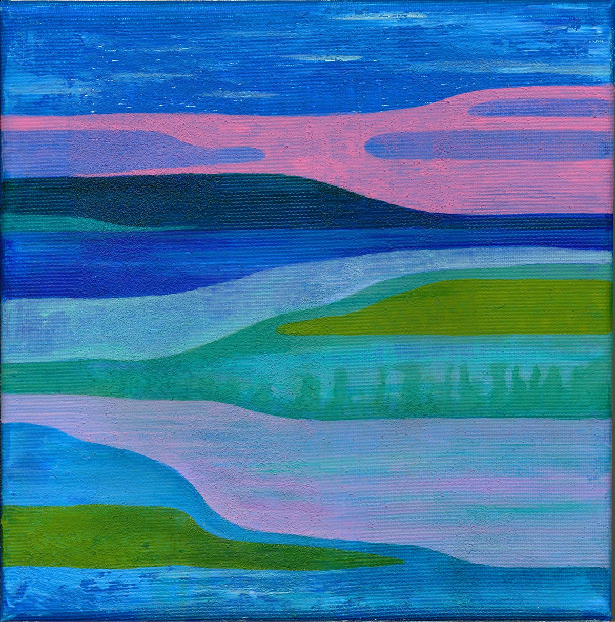 Colorful Evening Abstract Painting, Modern Canvas Artwork (8x8 inch)