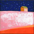 Original Evening House Abstract Painting, Colorful Modern Artwork (8x8" Canvas)