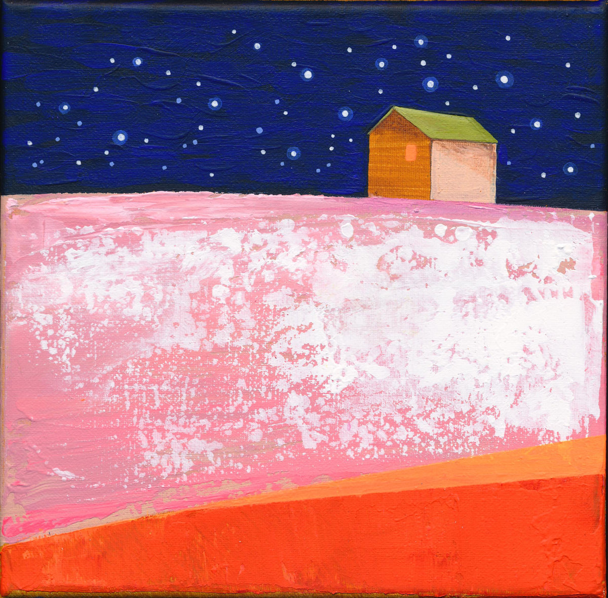 Original Evening House Abstract Painting, Colorful Modern Artwork (8x8" Canvas)
