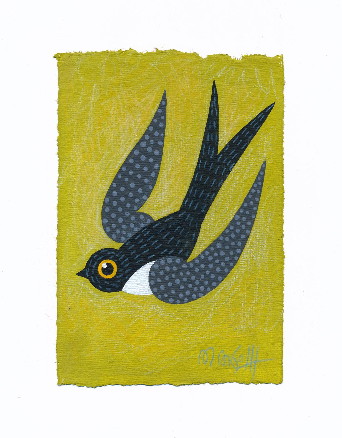 Original Malerei Vogel Minimalistische Malerei auf Aquarellpapier Schwalbe Kinderzimmer Wandkunst