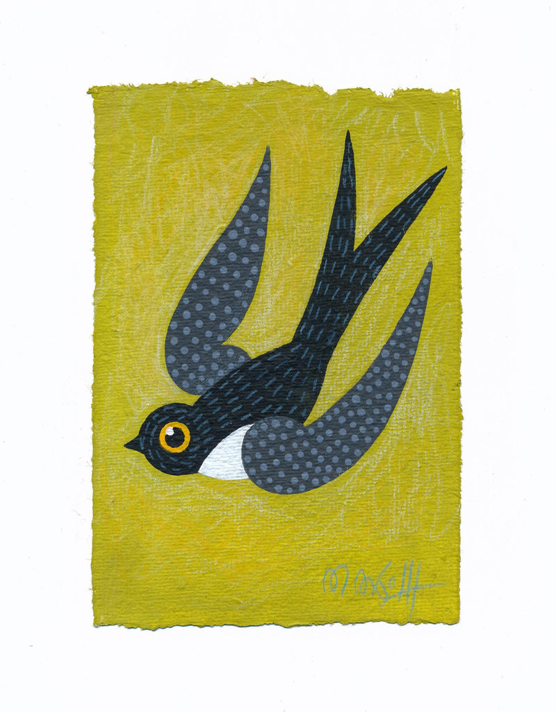Original Malerei Vogel Minimalistische Malerei auf Aquarellpapier Schwalbe Kinderzimmer Wandkunst