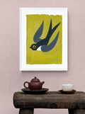 Original Malerei Vogel Minimalistische Malerei auf Aquarellpapier Schwalbe Kinderzimmer Wandkunst