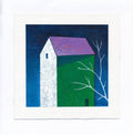 Small House Acrylic Painting on Canvas, Abstract Landscape Art (13x13 cm)