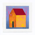 Original Small House Acrylic Painting on Canvas, Abstract Landscape (5.1" x 5.1")