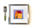 Original Small House Acrylic Painting on Canvas, Abstract Landscape (5.1" x 5.1")