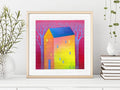 Small House Acrylic Painting on Canvas, Abstract Landscape (13x13cm)