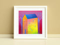 Small House Acrylic Painting on Canvas, Abstract Landscape (13x13cm)