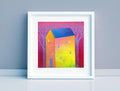 Small House Acrylic Painting on Canvas, Abstract Landscape (13x13cm)