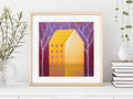 Small Abstract House Painting, Original Acrylic Canvas Art (13x13 cm)