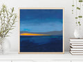 Small Abstract Seascape Painting, Blue Modern Wall Art (20x20cm)