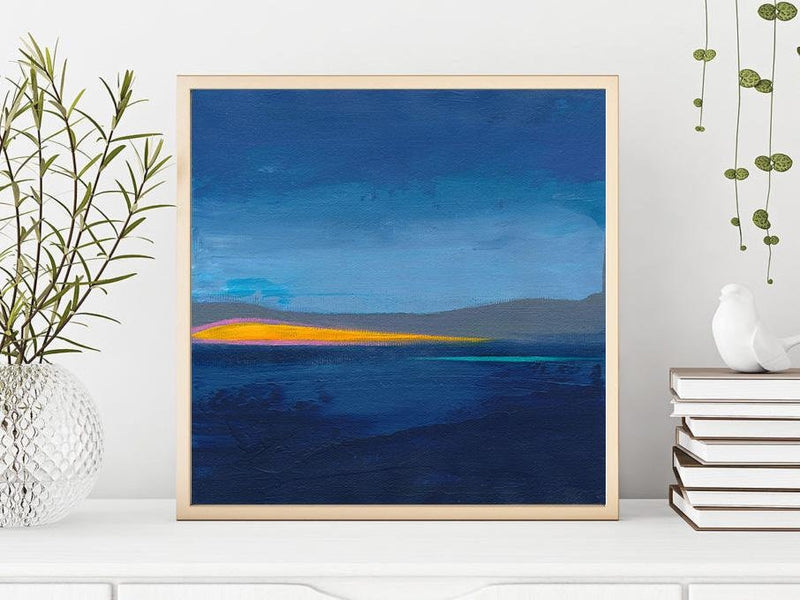 Small Abstract Seascape Painting, Blue Modern Wall Art (20x20cm)