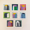 Small Abstract House Painting, Original Acrylic Canvas Art (13x13 cm)
