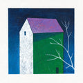 Small House Acrylic Painting on Canvas, Abstract Landscape Art (13x13 cm)
