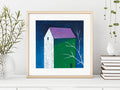 Small House Acrylic Painting on Canvas, Abstract Landscape Art (13x13 cm)