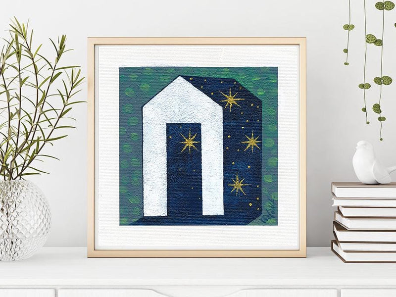 Abstract House Acrylic Painting on Canvas, 13x13 cm