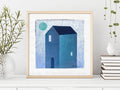 Small House Acrylic Painting on Canvas, Abstract Landscape (13 x 13 cm)