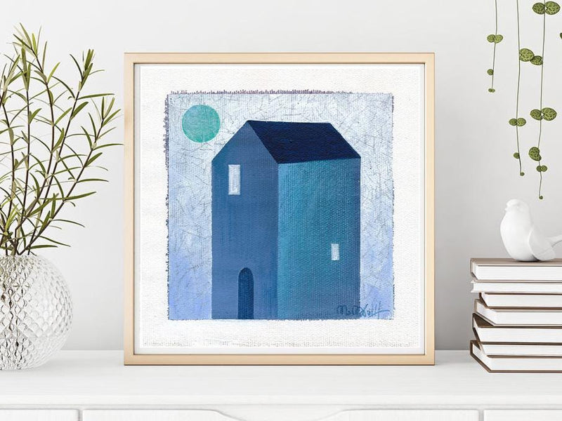 Small House Acrylic Painting on Canvas, Abstract Landscape (13 x 13 cm)