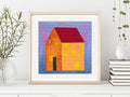 Original Small House Acrylic Painting on Canvas, Abstract Landscape (5.1" x 5.1")