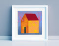 Original Small House Acrylic Painting on Canvas, Abstract Landscape (5.1" x 5.1")