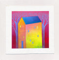 Small House Acrylic Painting on Canvas, Abstract Landscape (13x13cm)