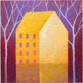 Small Abstract House Painting, Original Acrylic Canvas Art (13x13 cm)